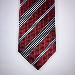 JZ Richards Boulder Red Black White Blue Striped Silk Tie Made in USA